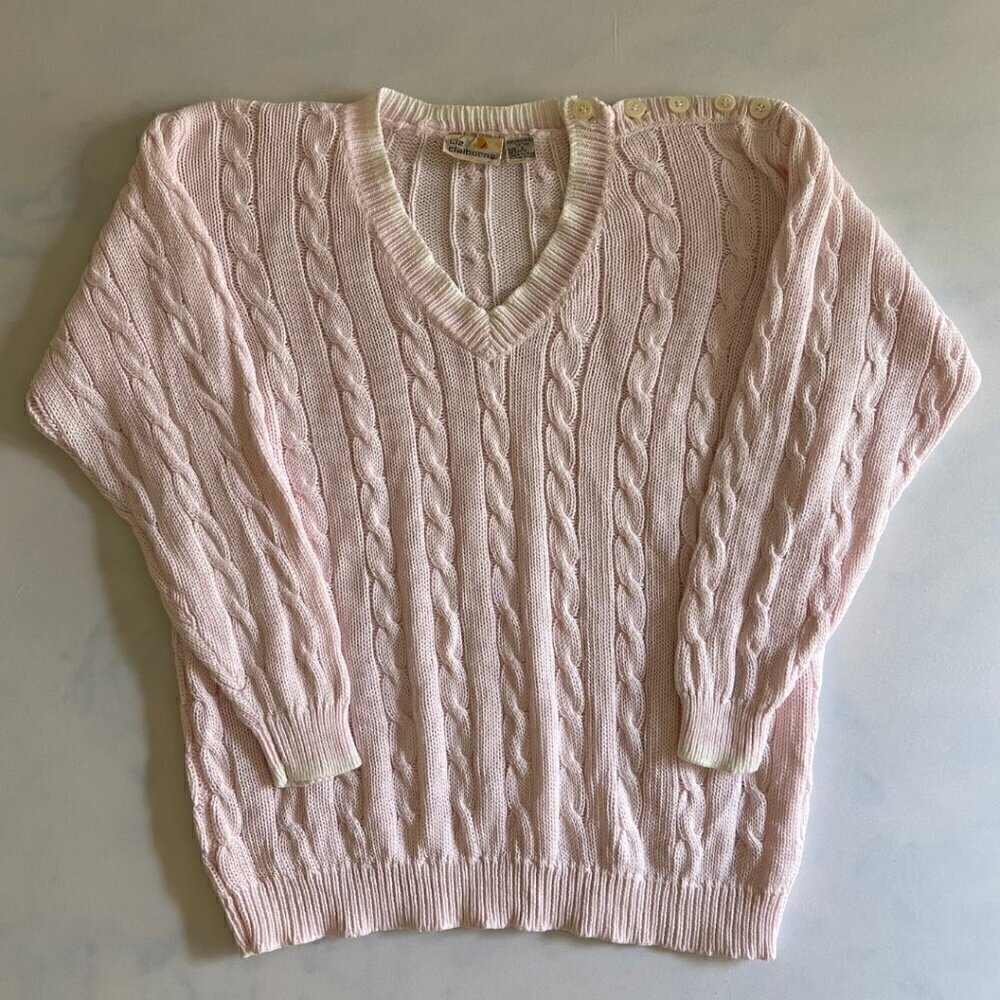 Liz Claiborne Vintage 1980's Pink Coquette Pullover Cable Knit Sweater